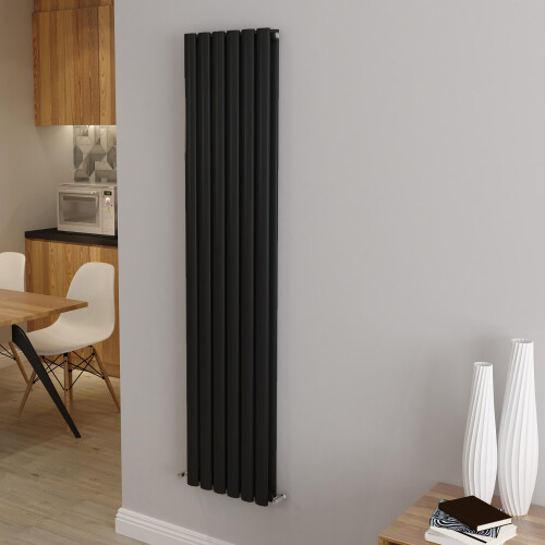 AICA (Double 1600x354mm, Black) Designer Oval Column Radiator Central Heating