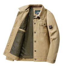(Khaki, XL) Solid Zipper Cargo Jackets For Men turn down Collar jackets Muti Pocket Long Sleeve Men's Clothing Autumn spring coats Man