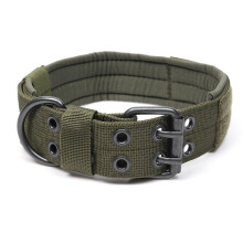 (Green) Adjustable Training Dog Collar Nylon Tactical Military With Metal D Ring Buckle