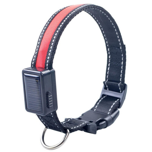 (Red S) Solar Power USB Charging Electronic LED Flashing Light Safe Nylon Dog Pet Collar for Different 2