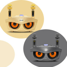 (Gold) Family KTV Karaoke Home Audio Bluetooth Speaker with 2 Wireless Microphones Stereo Sound 3000mAh Battery Life