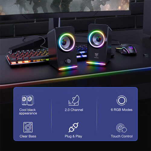 Gaming Speaker 2.0 Channel RGB Light Computer Speaker Stereo Bass Touch Control Gaming Wired USB/3.5mm Speaker 2