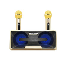 (Gold) Bluetooth Speaker with Two Wireless Microphone Mobile Wireless Karaoke Speaker Wireless Stereo Party Super Speaker Box