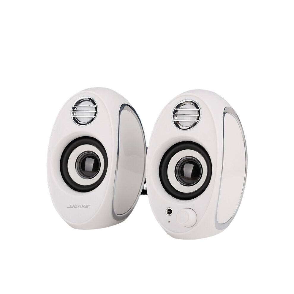 (White) Full Range 2.0 Subwoofer Portable Computer Speakers Mini Bass Pc Speaker Portable Music Dj Usb Soundar For Laptop Phone Tv White 6112212095652