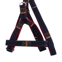 (Red, L) Colorful Jean Leash Harness Dog Collar Chain Belt Rope