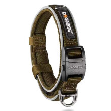 (Brown, L) Reflective Dog Collar Comfort Soft Neoprene Padded Nylon Ultra Safety Reflective Piping Dog Collar 5 Size 5 Colors for Small Medium Large Dogs