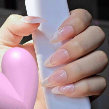 (Glue Type) Wear Nail Fake Nails Simple White French Edge Pink Wear Nail Almond Nail  Nail Nail Manicure