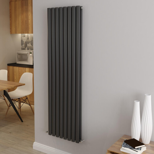 AICA (Double 1600x472mm, Anthracite) Designer Oval Column Radiator Central Heating