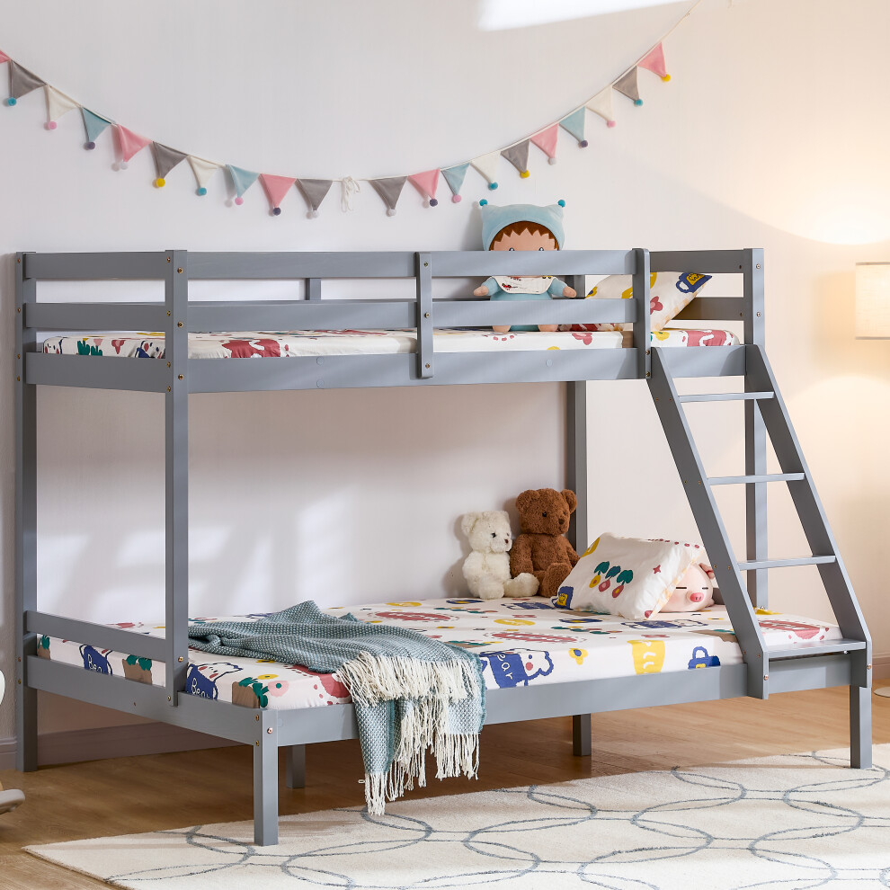Vida Designs (Grey) Sydney Triple Bunk Bed - Single Double Ladder