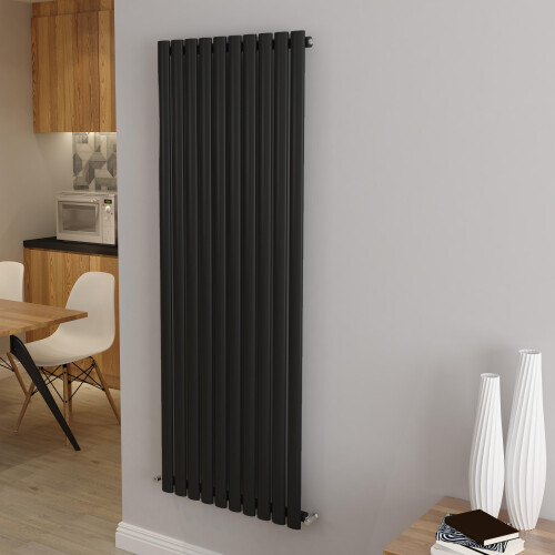 AICA (Single 1600x590mm, Black) Designer Oval Column Radiator Central Heating