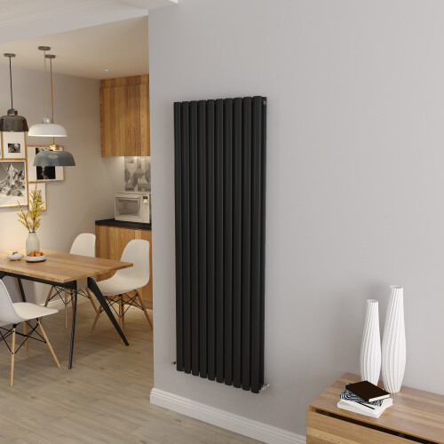 AICA (Double 1600x590mm, Black) Designer Oval Column Radiator Central Heating
