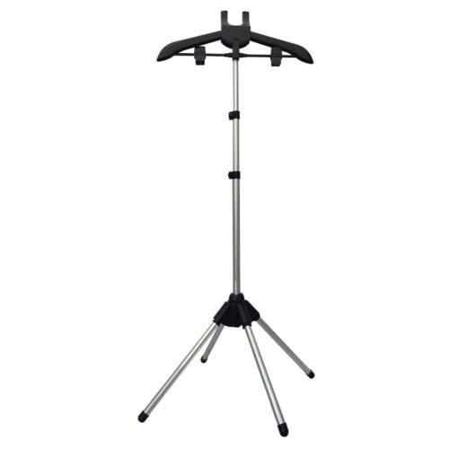 Steam Iron Floor-Standing Stand, Foldable Tripod, Garment Hanger, Black