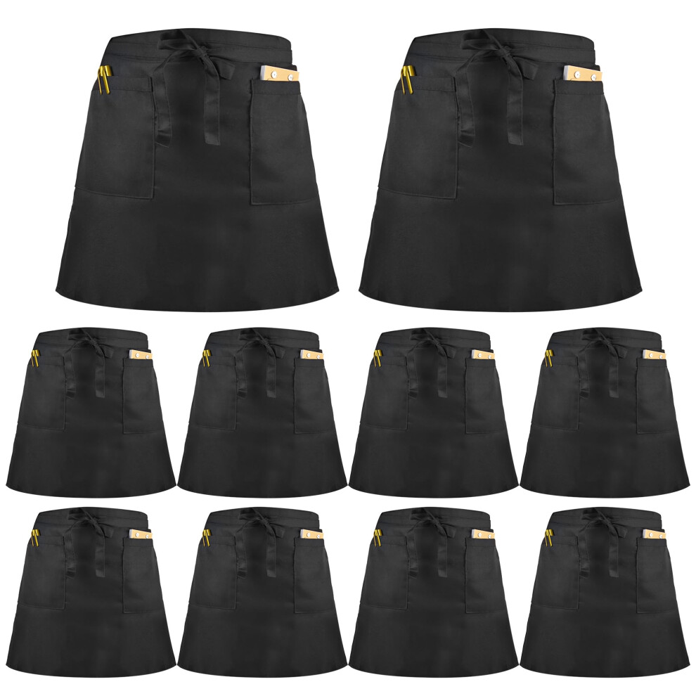 Waiter's Apron Pack Of 10 Short With 2 Pockets, Black, Unisex Catering Cooking Apron For Chef Baker Servers 6947110891538