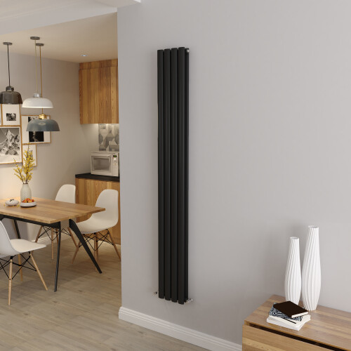 AICA (Double 1800x236mm, Black) Designer Oval Column Radiator Central Heating