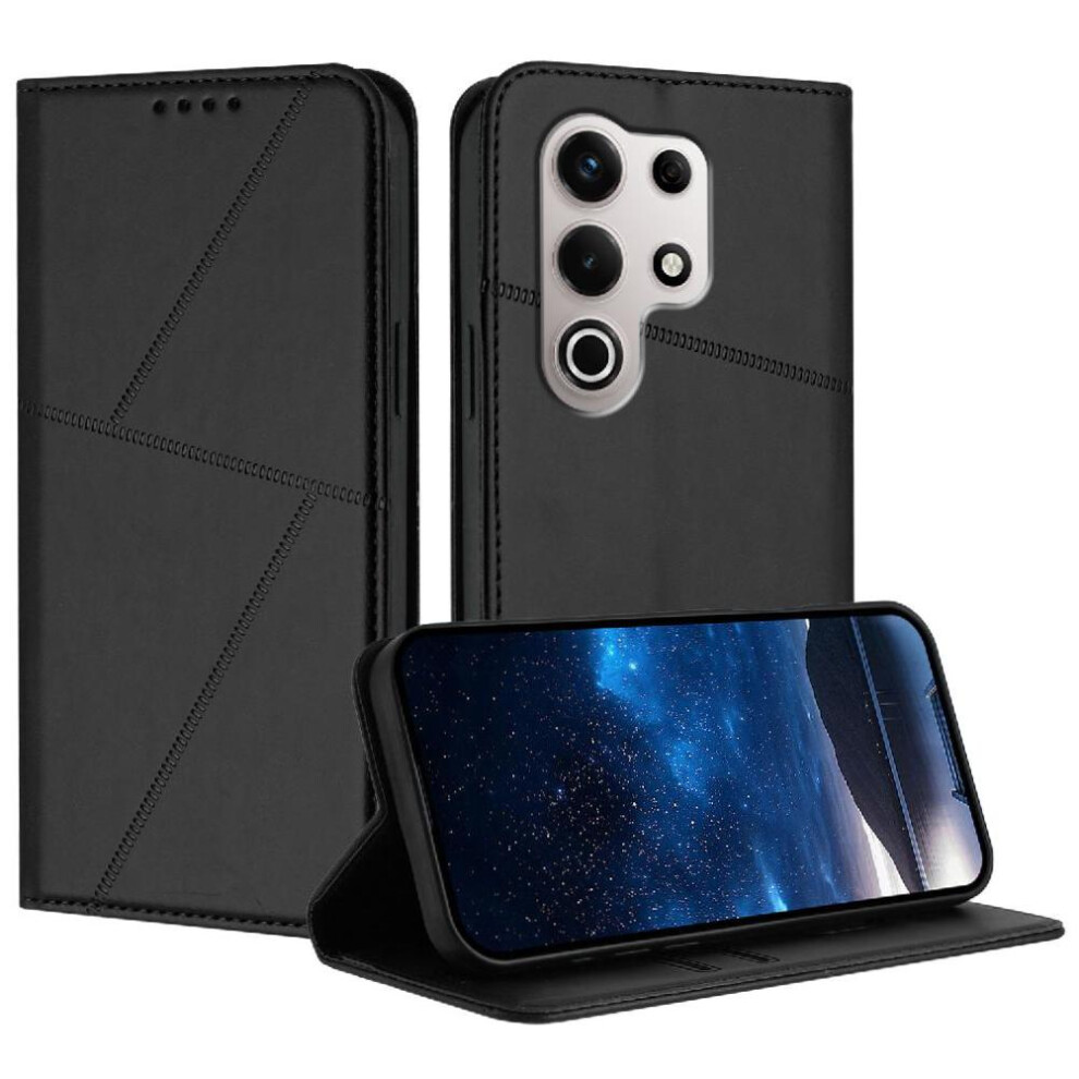 (Black) Case For Itel S25 Ultra Anti-Fingerprint Matte Texture Shockproof Cover With Card Slots And Kickstand Black 764563154166
