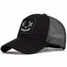 (Black) Smiling Face Embroidery Baseball Cap Unisex Mesh Breathable Hip Hop Trucker Hat Adjustable Sunscreen Dad Hats For Women & Men