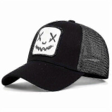 (Black And White) Smiling Face Embroidery Baseball Cap Unisex Mesh Breathable Hip Hop Trucker Hat Adjustable Sunscreen Dad Hats For Women & Men