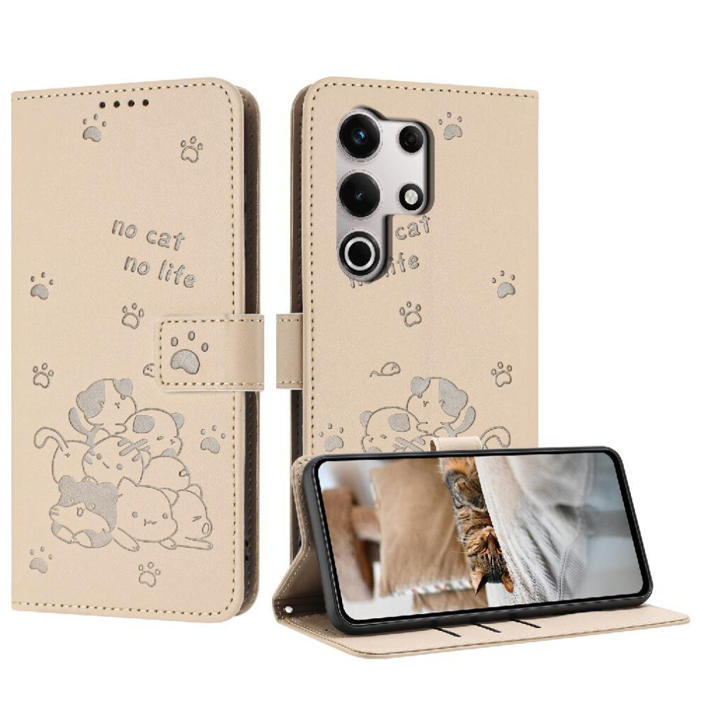 (Creamy ) Flip Case For Itel S25 Ultra Cute Cat Pu Leather Leather Wallet Card Holder Kickstand White 764563154944