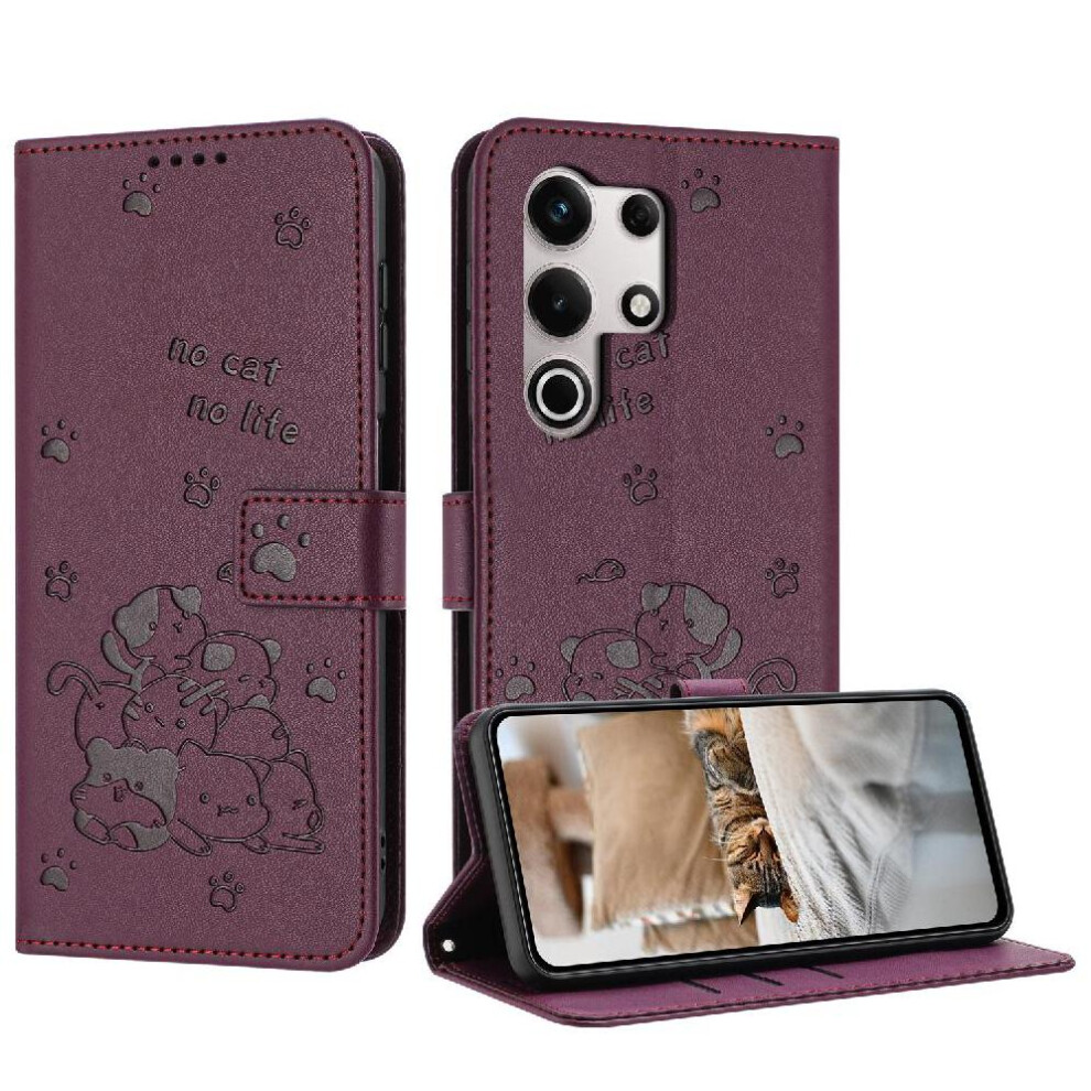 (Red) Flip Case For Itel S25 Ultra Cute Cat Pu Leather Leather Wallet Card Holder Kickstand Red 764563154982