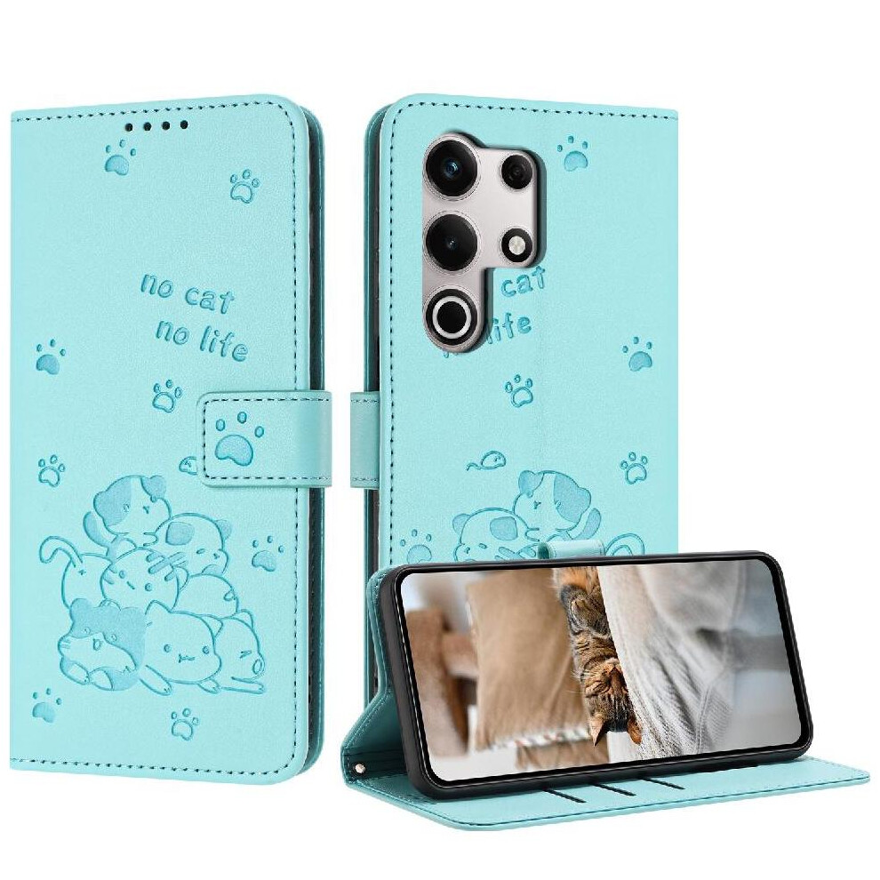 (Green) Flip Case For Itel S25 Ultra Cute Cat Pu Leather Leather Wallet Card Holder Kickstand Green 764563154968
