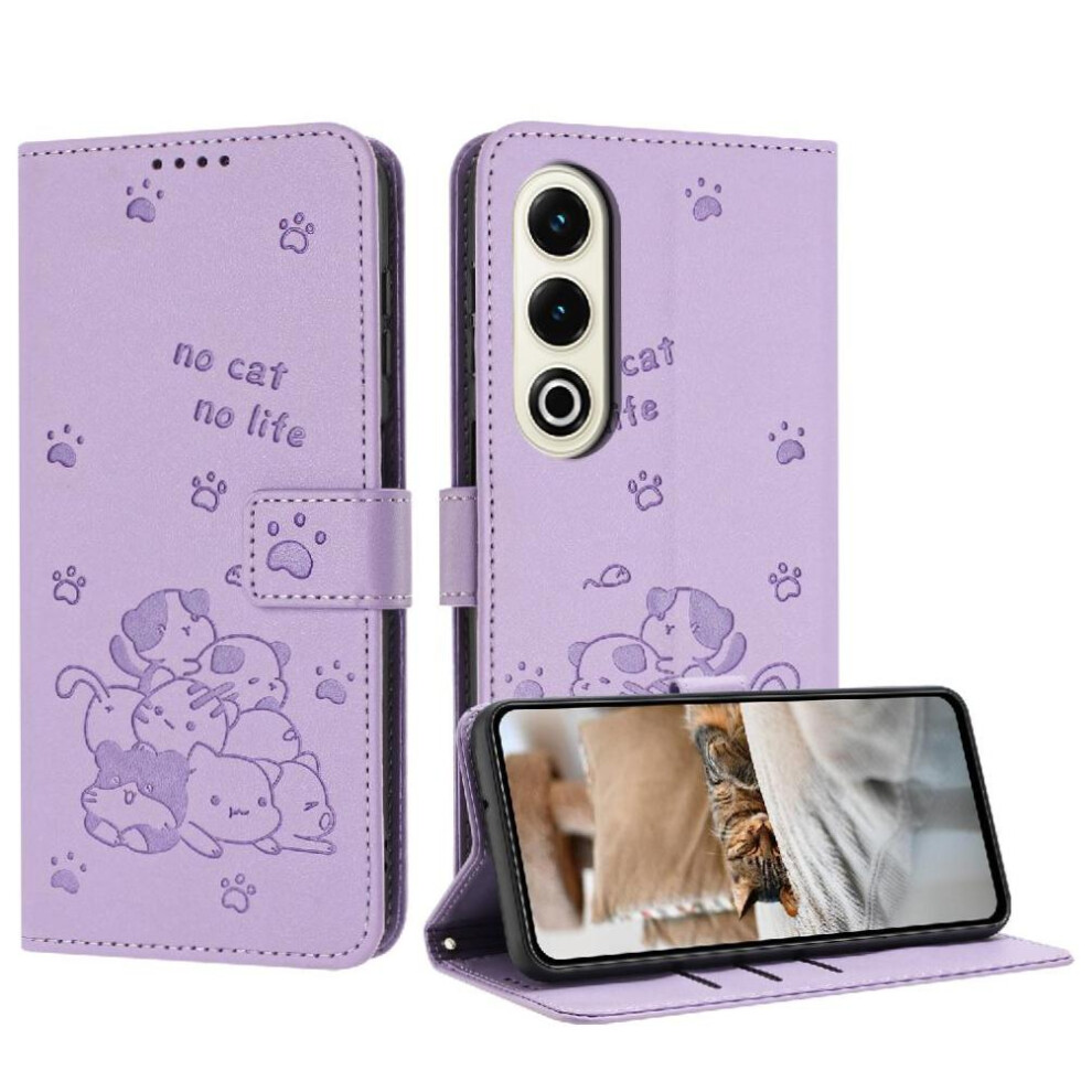 (Purple) Flip Case For Itel S25 Pu Leather Cute Cat Card Holder Kickstand Leather Wallet Purple 764563154999