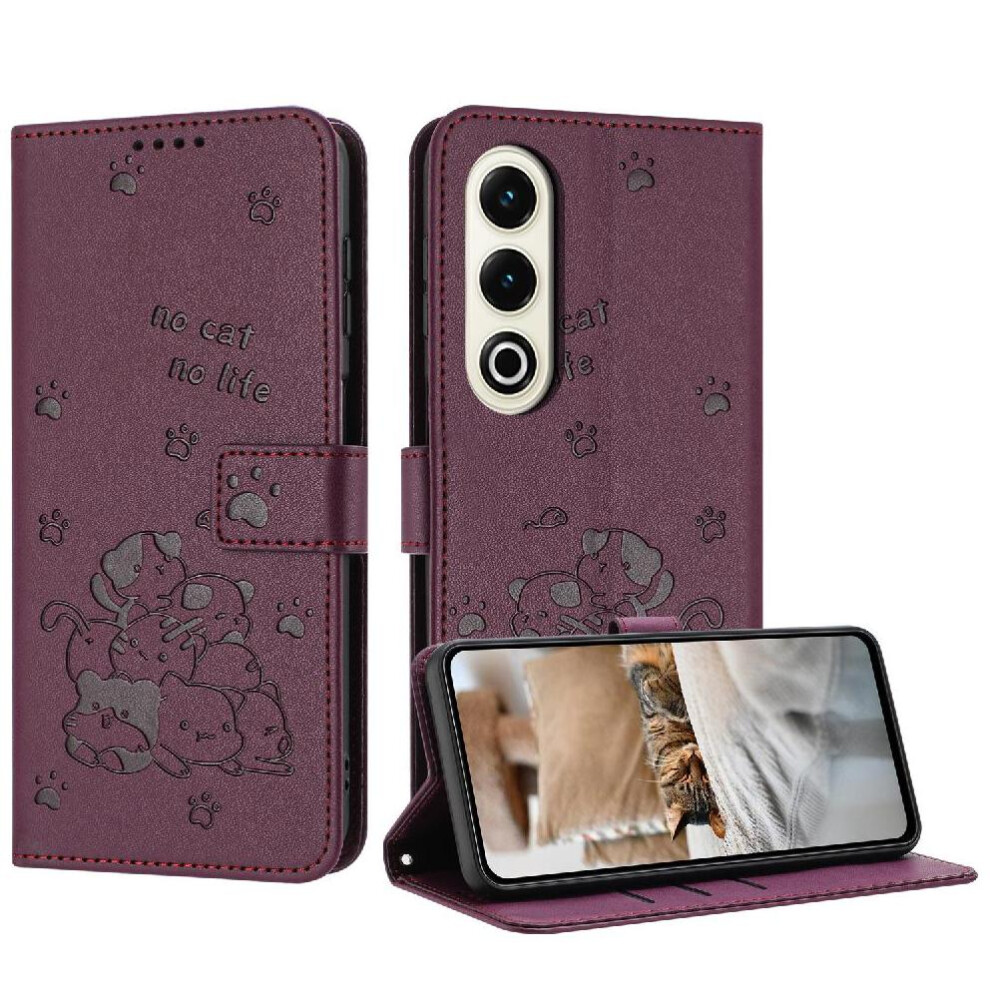 (Red) Flip Case For Itel S25 Pu Leather Cute Cat Card Holder Kickstand Leather Wallet Red 764563155040
