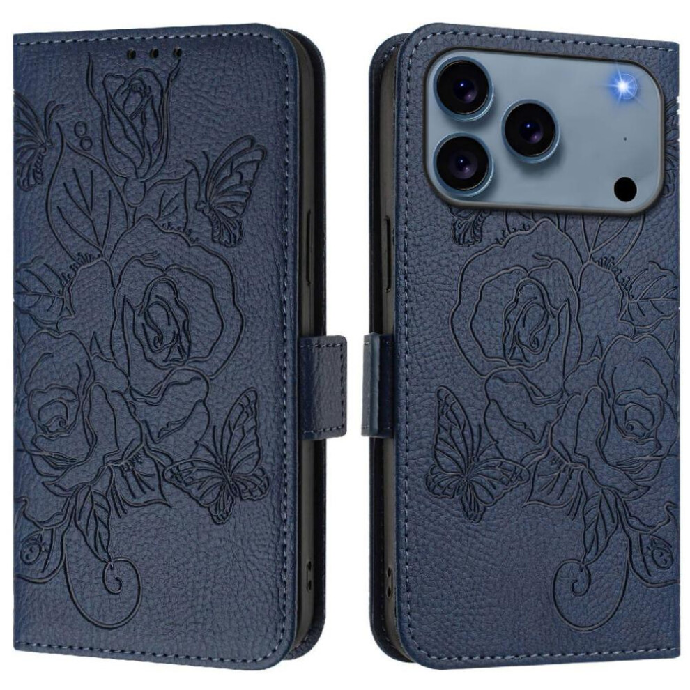 (Dark ) Case For Iphone 17 Pro Pu Leather With Credit Card Slot Magnetic Wallet Blue 764563157341