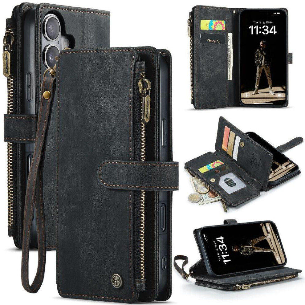 (Black) Flip Case For Iphone 17 With Card Holder Drivers License Card Slots Drivers License Card Slots Black 764563158249
