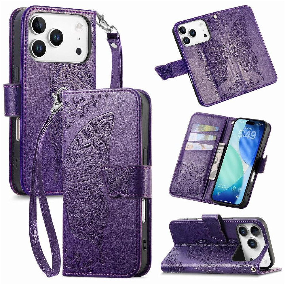 ( Violet) Case For Iphone 17 Pro Wing Butterfly Wallet Multi-Color Business Dark 764563158478