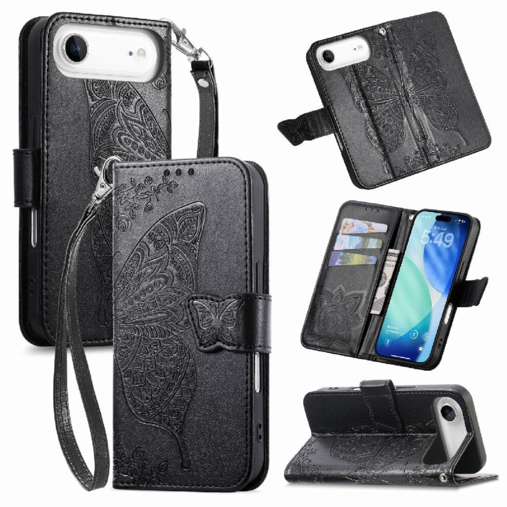 (Black) Case For Iphone 17 Air Multi-Color Wallet Wing Business Butterfly Black 764563158539