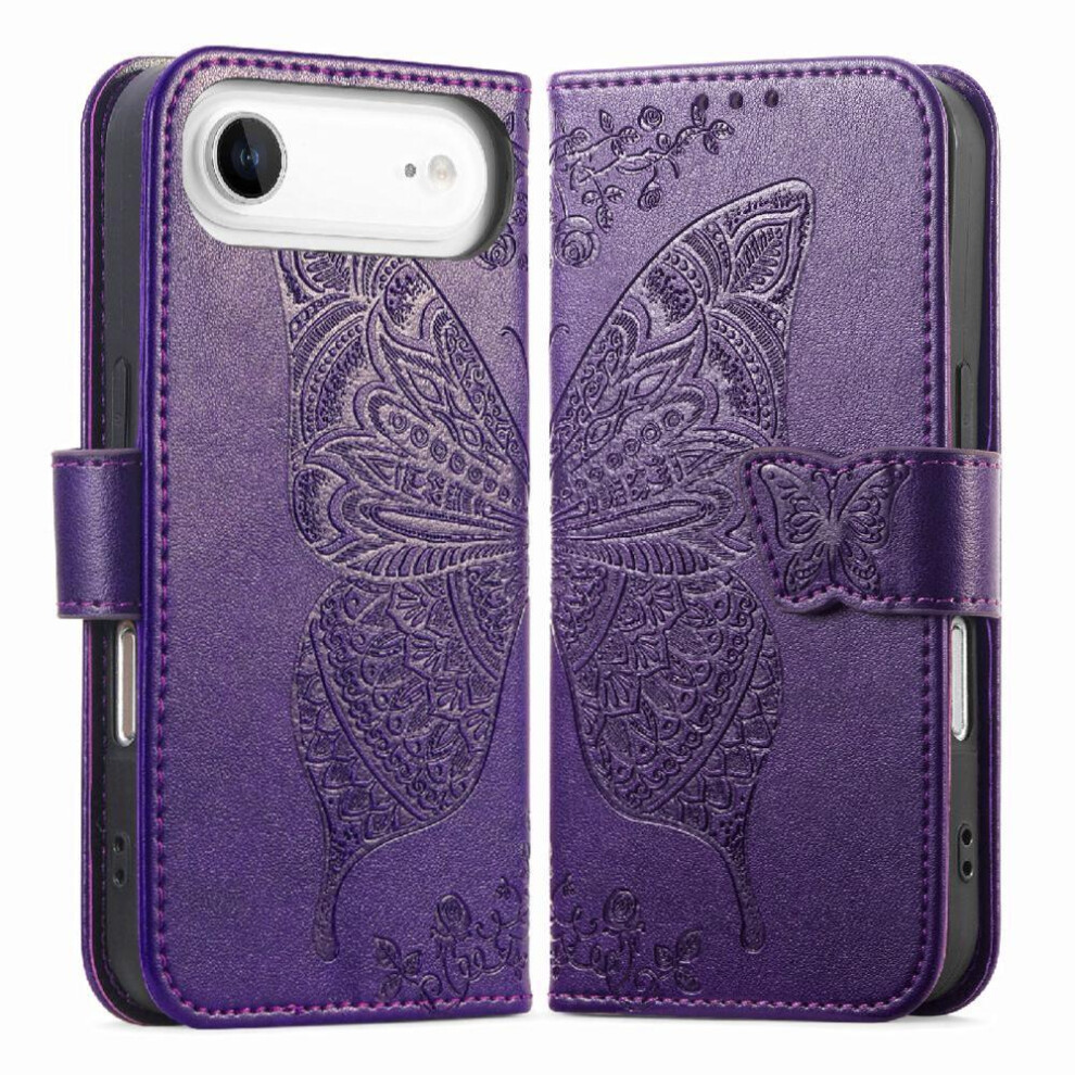 ( Violet) Case For Iphone 17 Air Multi-Color Wallet Wing Business Butterfly Dark 764563158546
