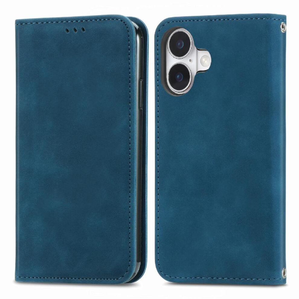 (Blue) Flip Case For Iphone 17 Leather Case Shockproof Wallet Flip Cover Simple Business Blue 764563158607