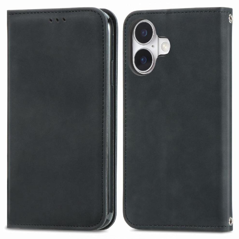(Black) Flip Case For Iphone 17 Leather Case Shockproof Wallet Flip Cover Simple Business Black 764563158638