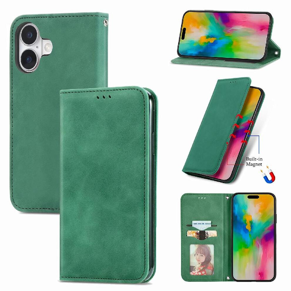 (Green) Flip Case For Iphone 17 Leather Case Shockproof Wallet Flip Cover Simple Business Green 764563158591