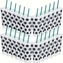 (Football, 24pcs) 24ozPVC-Free Sports-Themed Reusable Plastic Tumblers with Lids & Straws,Soccer Ball Pattern, Portable Outdoor Cups
