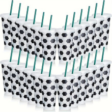 (Football, 24pcs) Reusable Soccer Cups | 24oz Lightweight PVC-Free Plastic Tumblers with Lids & Straws,Soccer Ball Pattern Party Favors