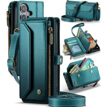 (Green) Crossbody Flip Case for iphone 17 Card Holder Zipper Bills Slot Case Wallet Rfid Blocking