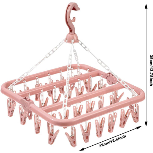 Foldable Clothes Hanger 32 Clips Multifunctional Windproof Sock Clip Plastic One Size For Clothing Storage 2