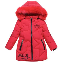 (Red, 11-12 Years) Girls Thick Coats Kids Hooded Padded Thick Parka Long Fur Warm Jacket Winter