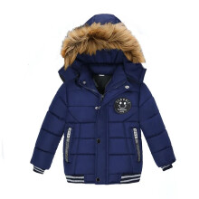 (Jk036-Navy, 5-6 (Size 130)) Baby Children Winter School Thick Fleece Warm Outerwear Coat Jacket Boys Fur
