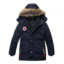 (Jk643-Navy, 5-6 (Size 130)) Baby Children Winter School Thick Fleece Warm Outerwear Coat Jacket Boys Fur