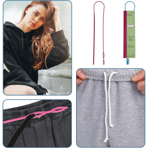 Cord Threader Tool Pack of 2, Flexible Hoodie String Threader, Sewing Loops Set, Rope Threader Clips for Jackets Coats 2