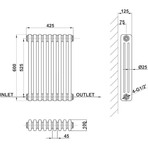 (600mm H x 425mm W, 3 Column) Wifi Electric Column Anthracite Traditional Radiator Smart 7 Day Programmable Timer App Compatibility 2