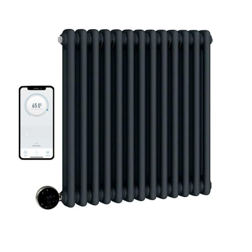 (600mm H x 800mm W, 2 Column) Wifi Electric Column Anthracite Traditional Radiator Smart 7 Day Programmable Timer App Compatibility