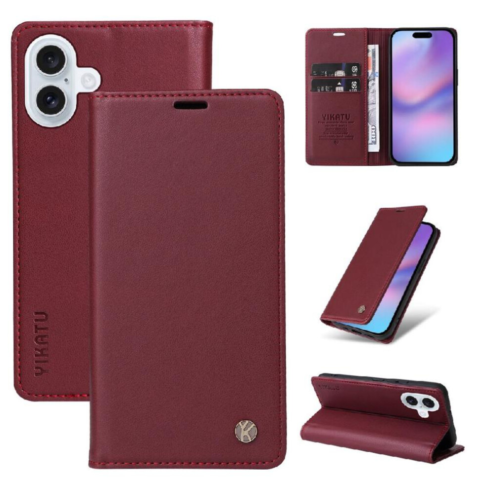 (Red) Flip Case For Iphone 17 Faux Leather And Full Matte Tpu And Stand Functionality With Card Slots Strong Magnetic Attraction Red 764563161799