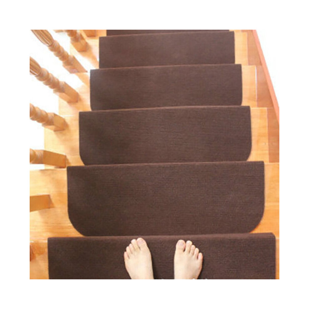 (Brown) Non-slip Seamless Self-adhesive Stair Mat Folded Edge Stair Mat Durable Polyester Material Washable Reusble Stair Tread Step Rugs