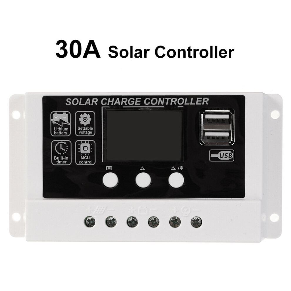 (30A) 10A/20A/30A 12V/24V Lcd Solar Charger Controller Usb Dual Solar Panel Regulator 9495687532165