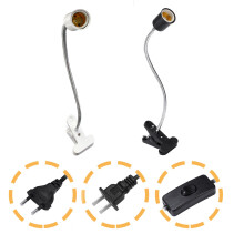 (Black, EU Plug) 40CM E27 Flexible Pet Reptile Light Bulb Adapter Lamp Holder Socket with Clip ON OFF Switch