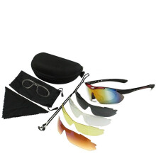 (Red and Black Frame) Outdoor Sport Hiking Eyewear Camping Hunting Tactical Goggles Cycling Glasses Fishing Sunglasses With 5 Lenses