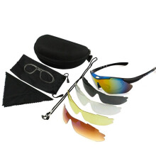 (Blue and Black Frame) Outdoor Sport Hiking Eyewear Camping Hunting Tactical Goggles Cycling Glasses Fishing Sunglasses With 5 Lenses